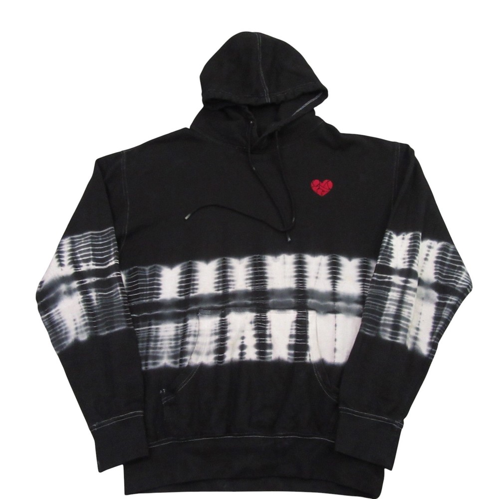 Vintage‎ 90s Hoodie M Black Broken Heart Embroidered Tie Dye Streetwear